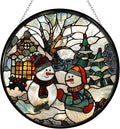 Christmas Snowman Stained Glass Sun Catcher Mountain Stained Glass Window Hanging, Suncatchers Lavender Wall Decor, for Women/Friends/Lover