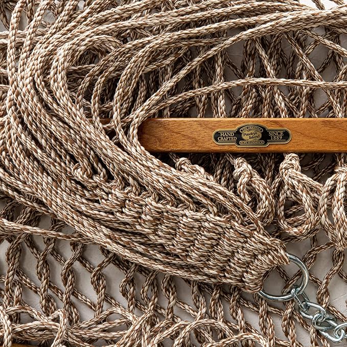 Original Pawleys Island Deluxe Antique Brown Oatmeal Heirloom Tweed DuraCord Rope Hammock – 13 ft. x 60 in., 2-Person, 450 lb Capacity, Oak Spreader Bar, Zinc-Plated Hardware, Handcrafted in The USA