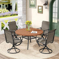 DIFY 5 Pieces Outdoor Patio Dining Set, 4 Brown Textilene Swivel Dining Chairs and 41.7" Walnut Round Dining Table with Faux Wood Top, Outdoor Table and Chairs