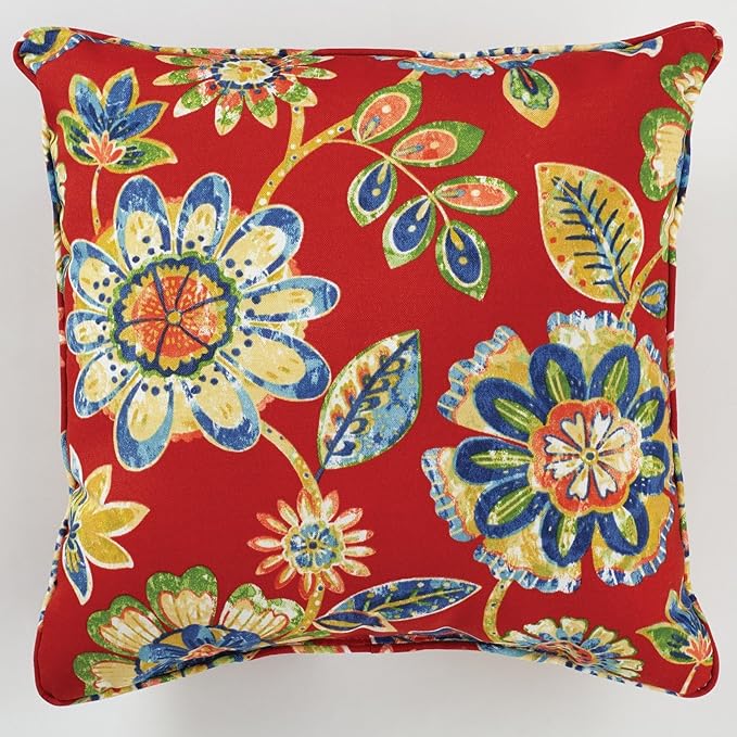 BrylaneHome 16" Square Toss Pillow - Patio & Outdoor - Patio & Outdoor - Water, Stain & Fade Resistant - Daelyn Cherry