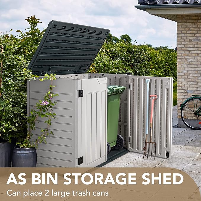 Devoko Resin Outdoor Storage Shed 34 Cu Ft Horizontal Outdoor Storage Cabinet Waterproof Patio Tools Storage Box for Sofa Cushion, Lawn Mower and Garbage Cans