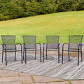Outdoor Metal Patio Chairs Set of 4, Stackable Iron Mesh Dining Chairs with Armrests, All-Weather Bistro Chairs for Garden, Backyard, Porch, or Balcony