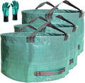 Standard 3-Pack 46 Gallon Yard Garden Bags (D26, H19 inch) with Garden Gloves, Leaf Bags,Yard Waste Bags,Recycling Bag,Camping Waste Bin,Laundry Bag,Lawn Debris,Grass Clippings,Weeds Barrel 4 Handles