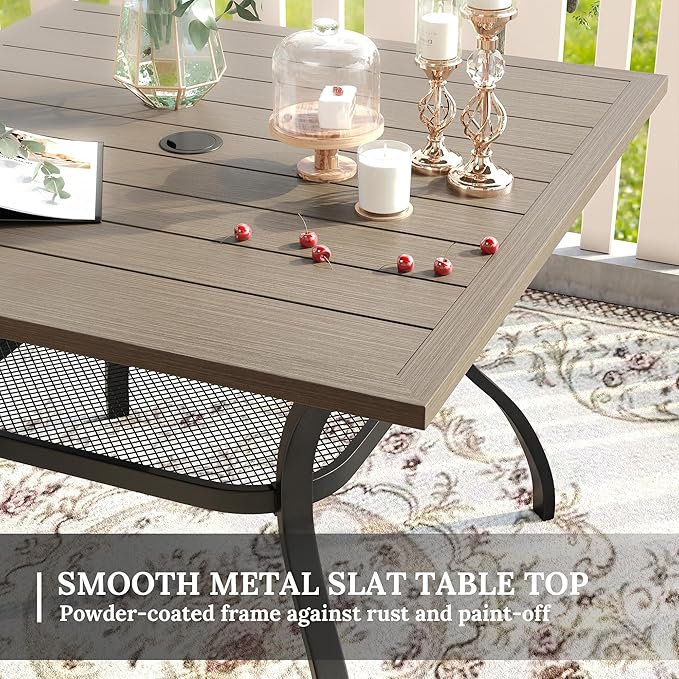 VICLLAX 5 Pieces Patio Dining Set for 4, Outdoor Furniture Set Includes 37.8" Square Outdoor Table and 4 Patio Swivel Chairs for Lawn Garden, Grey Wood Grain Tabletop and Grey Fabric
