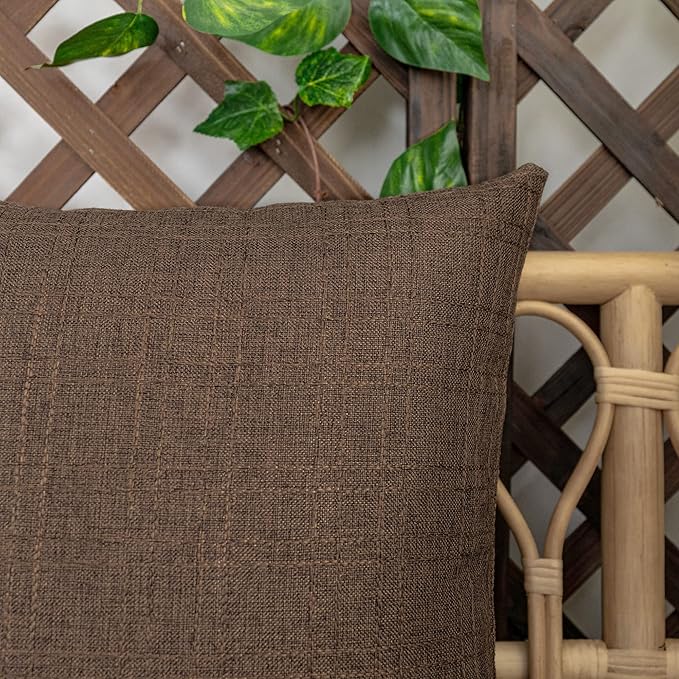 Kevin Textile Pack of 2 Outdoor Waterproof Pillow Covers Checkered Decorative Cushions Sham Throw Pillowcases Shell for Patio Tent Garden Couch Bed Sofa 22x22 Inch Brown