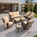 ovios 9 Pieces Patio Furniture Set, Outdoor Wicker Sofa Couch with Swivel Chairs Ottomans Comfy Cushions, High Back All Weather Modern Conversation Sets, Brown Rattan, Beige