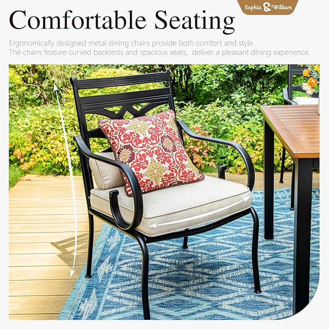 Sophia & William Patio Dining Set with Umbrella 6 Pieces, Outdoor Table and Chairs with 10ft Patio Red Umbrella(No Base), Weather-Resistant for Garden, Backyard, Lawn, Balcony