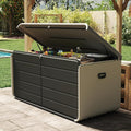 Domi 200 Gallon Resin Deck Box, Waterproof & UV-Resistant Outdoor Large Storage Box Lockable Storage Bin for Patio Cushions Pool Supplies Garden Tools and Delivery Storage