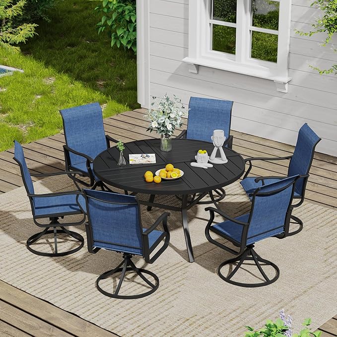 VICLLAX Outdoor Patio Round Dining Table, 50"x 50" Spliced Metal Tabletop for Deck Lawn Garden Backyard, Black