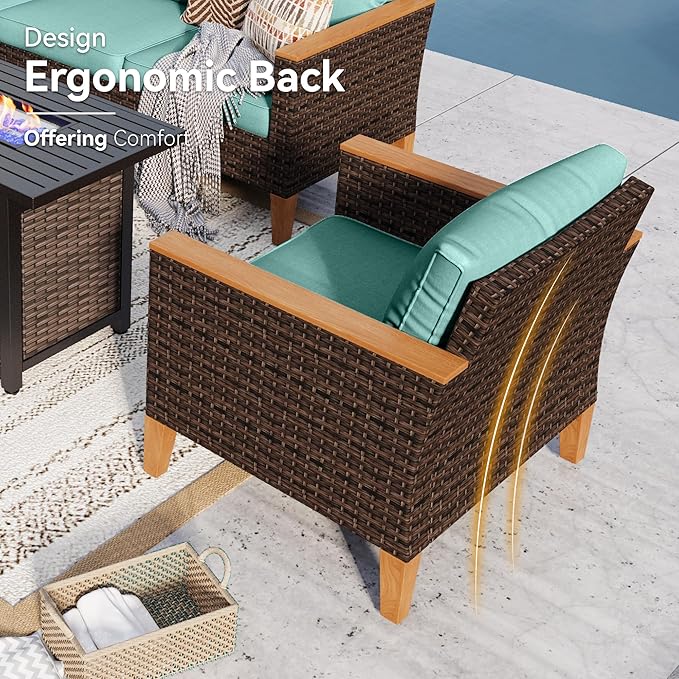 GREEN PARTY 9 Pieces Wicker Patio Furniture Set, All-Weather Outdoor Rattan Half-Moon Curved Patio Sectional Sofa Conversation Set 9 Seats with 4" Thick Cushions for Backyard, 2 x Ottomans (Blue)