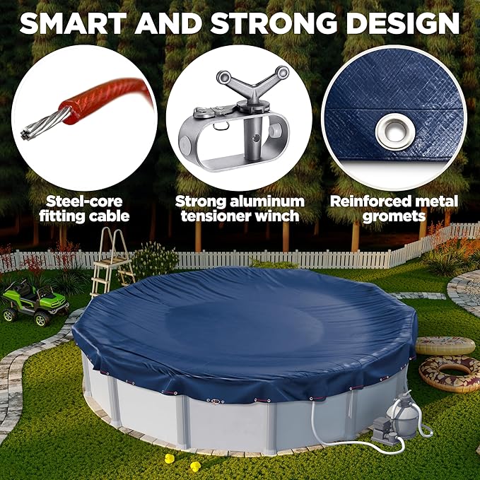 12 x 20 ft Oval Pool Covers for Above Ground Pools, Oval Winter Pool Cover, Swimming Pool Cover, 12x20 Pool Cover, Keeps Out Debris, Cold and UV Resistant, Supreme Mesh, Navy Blue