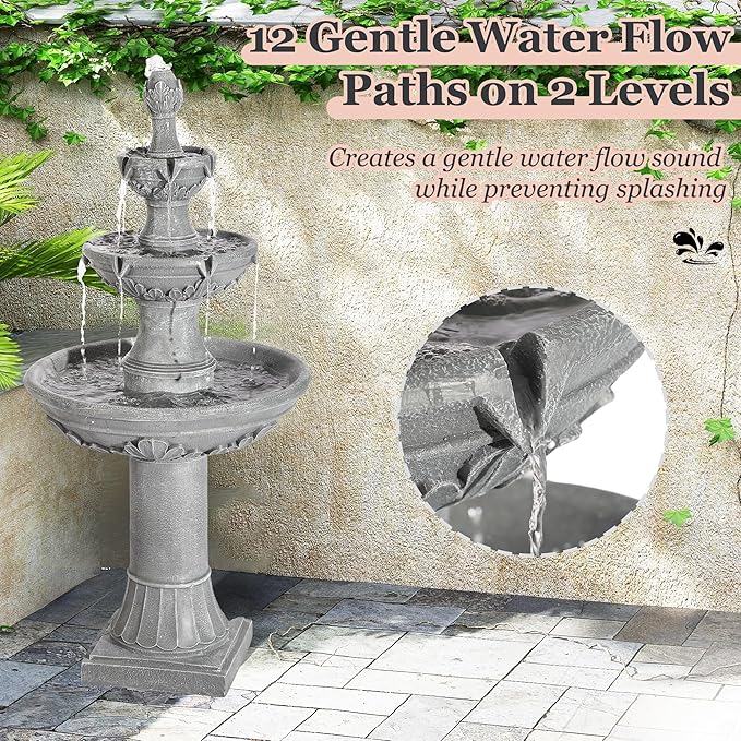 MAGIC UNION Outdoor Garden Water Fountains, 48.4''H Italian Style Fountain and Waterfall Outside, 3-Tier Large Bubbler Cascading Indoor Floor Fountain Features with Pump for Home Yard Decor (Gray)