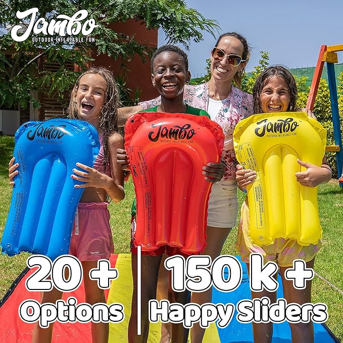 JAMBO 25ft Double Lane Slip Splash and Slide with 2 Bodyboards with Built in Sprinkler for Backyard Outdoor Water Fun for Kids