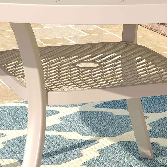 DIFY 48" Round Patio Dining Table for 6, Outdoor Metal Dining Table with 1.57" Umbrella Hole for Backyard Lawn Garden, Sandshell