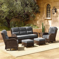 HILLGA Luxury Patio Furniture Set with 6-inch Thick Cushion, Outdoor Couch and High Back Swivel Rocker Patio Chairs, 6PCS Wicker Conversation Set for Deck Yard and Poolside, Dark Grey (V2)