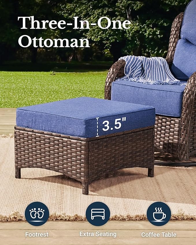 HILLGA Luxury Patio Furniture Set with 6-Inch Thick Cushions, High Back Outdoor Swivel Rocker Chairs and Patio Couch, 11-Piece All Weather Conversation Set for Porch Deck Pool Yard, Blue (V3)