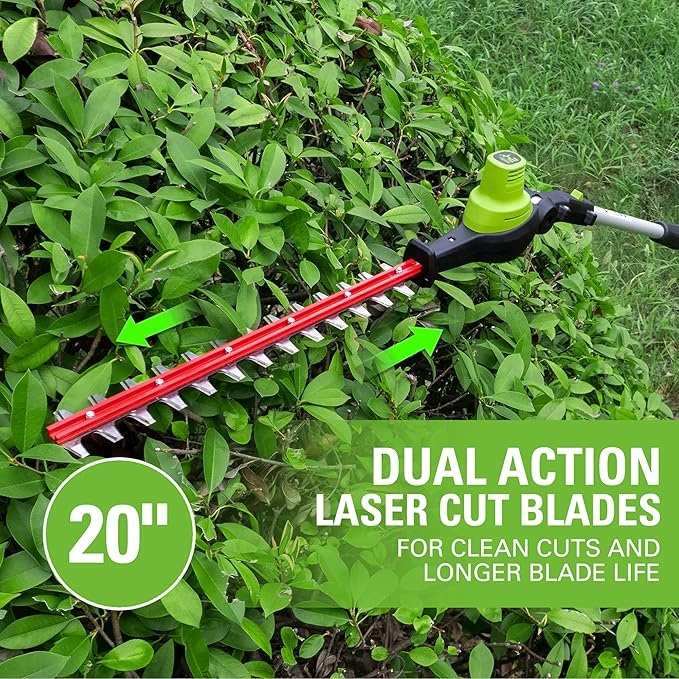 Greenworks 24V Brushless 10" Cordless Polesaw + Pole Hedge Trimmer Combo (Great For Pruning and Trimming Branches / Shrubs), 4.0Ah Battery and Charger Included