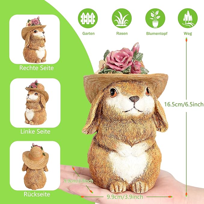 Garden Statues Rabbit with Hat, Bunny Statue Outdoor Decorations for Front Porch Decor Lawn- Yard Art and Garden Decor & Patio Decor, Unique Gardening Gifts for Mom