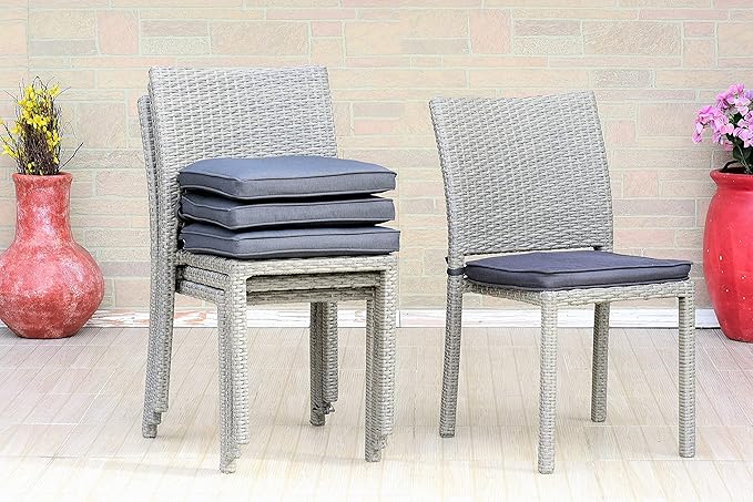 Amazonia Jefferson 9-Piece Patio Extendable Dining Table Set | Teak Finish & Light Grey Wicker Chairs with Cushion | Ideal for Outdoors and Indoors