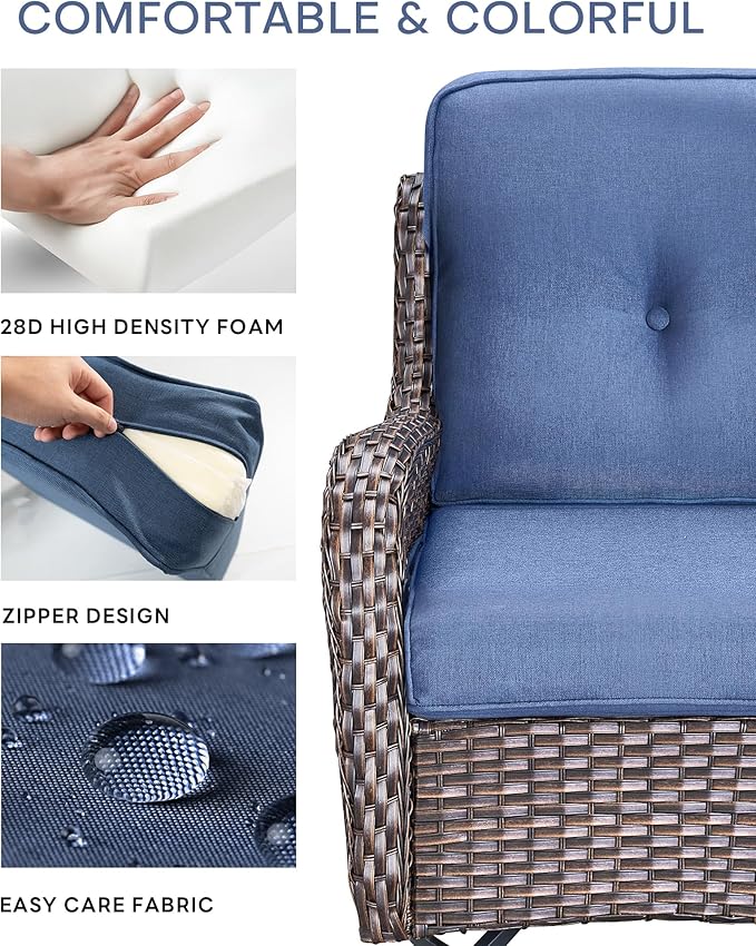 Pop 22x25/22x24 Outdoor Chair Cushions Set of 4 - Heavy Duty High Back Replacement Zippered Cushion for Patio Furniture Dining Rocking Chairs Loveseat L-Shape Sofa - Navy Blue/Button