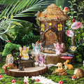 Leyndo 28 Pcs Solar House Garden Accessories Fairy Light up Fairy Figures Garden Kit Resin Miniature Mushroom House Figures Micro Landscape Ornaments(Retro)