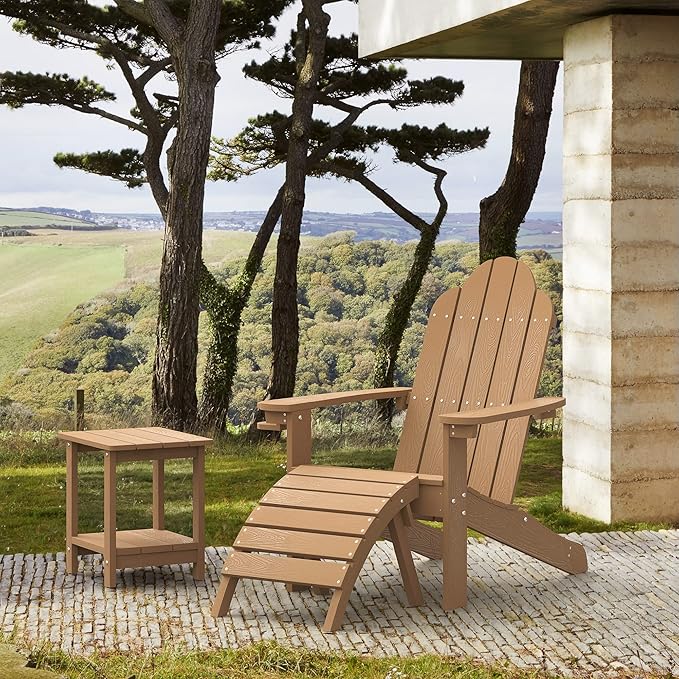 LUE BONA HDPS Adirondack Chairs Set of 6, Fire Pit Outdoor Chair Weather Resistant with Cup Holder, Modern Plastic Chair Plastic for Patio, Deck, Proch, 350LBS, Brown