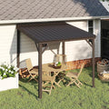 Domi 8’ x 8’ Wall-Mounted Hardtop Gazebo Pergola – Permanent Lean-to Outdoor Shelter with Sloped Galvanized Steel Roof & Upgraded Drainage – Grey Metal Patio Cover for Backyard, Deck, Garden, Brown
