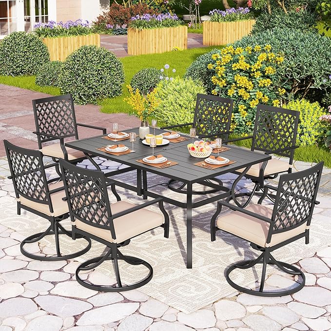 PHI VIALLA Patio Outdoor Swivel Dining Chairs Outdoor Furniture Chairs Set of 4 with Cushion Suports 300lbs for Lawn Garden Backyard Weather Resistant-Black Frame