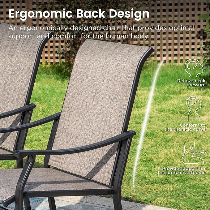 PHI VILLA 7 PCS Patio Dining Table and Chairs,Round Metal Dining Table with 6 Dining Chairs,Sling Fabric and Metal Frame,Outdoor Dining Set for Yard Garden