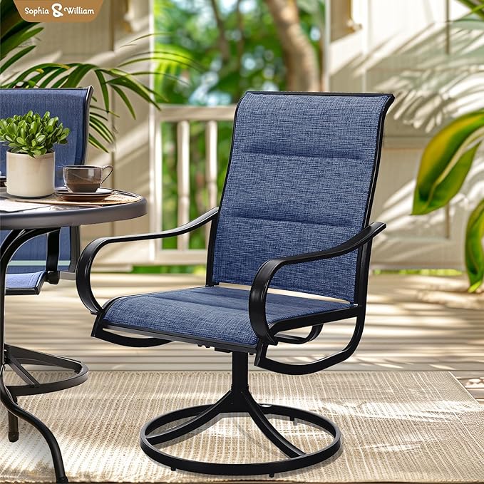 Sophia & William Outdoor Patio Chairs Set of 6, Swivel Patio Chair with Padded Textilene and Black Metal Frame, Good for Lawn Yard Garden All Weather (Blue)