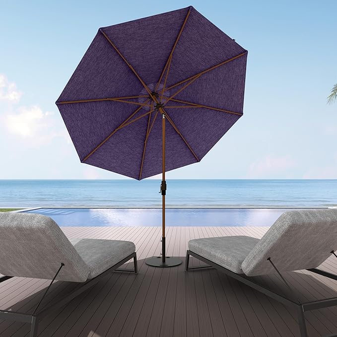 Midtown Umbrellas The Wooden 2-10 Feet Large Patio Umbrella, Terylast Purple Texture Fabric, Aluminum Frame For Backyard Umbrella, Deck Umbrella, Garden Umbrella & Pool Umbrella - Wooden Pole