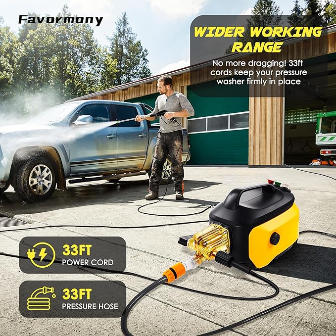 Pressure Washer, High Power Washer with 3 Quick Connect Nozzles, Inlet Hose & Foam Cannon for Cars/Fences/Driveways/Patios/Home Cleaning