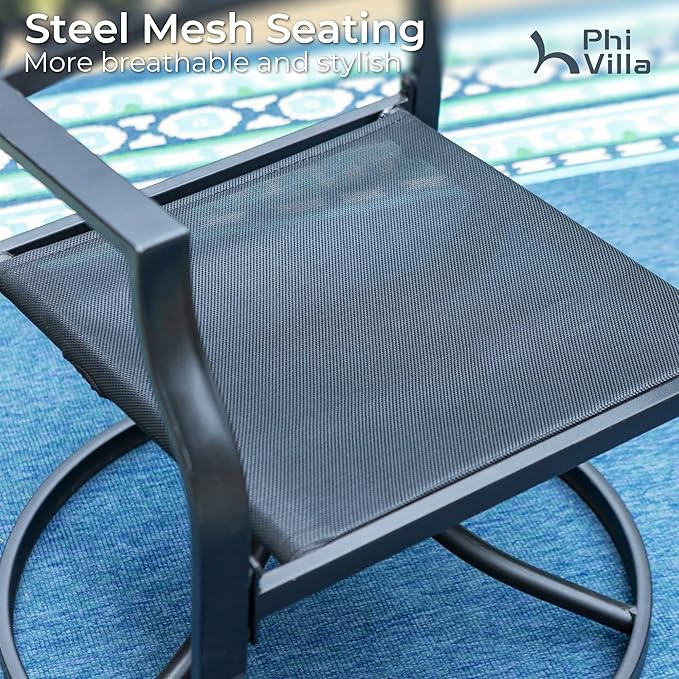 PHI VILLA Swivel Patio Chairs Set of 2 Outdoor Dining Rocker Chair Support 300 lbs for Garden Backyard Bistro Furniture Set with Cushion, Black
