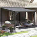 Domi 10’x10’ Lean-to Gazebo, Hardtop Wall-Mounted Gazebo Pergola with Sloping Galvanized Steel Roof and Upgraded Drainage System, Outdoor Permanent Metal Shelters for Patio Backyard Deck, Grey