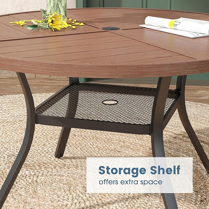 DIFY 5 Pieces Outdoor Patio Dining Set, 4 Brown Textilene Swivel Dining Chairs and 40.6" Walnut Round Metal Dining Table, Outdoor Table and Chairs