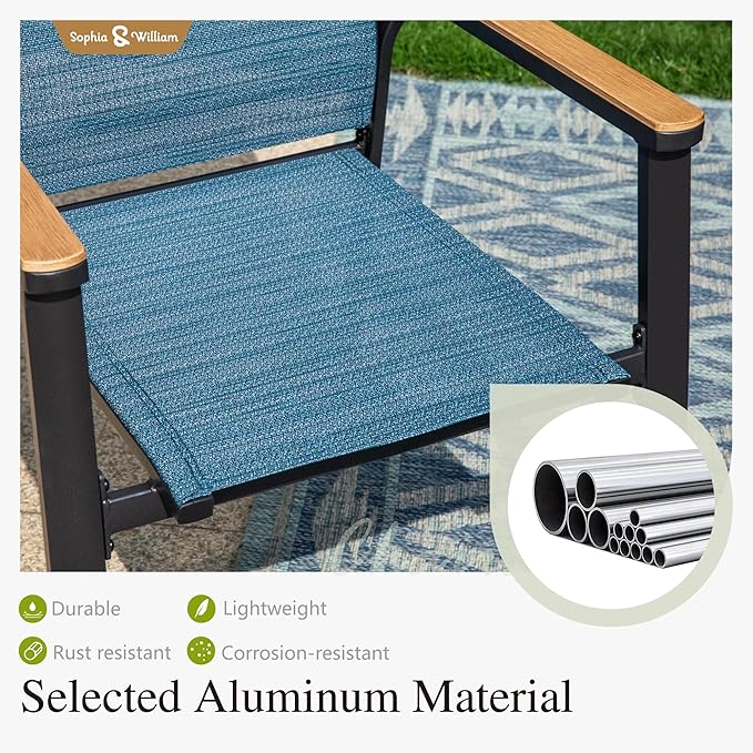 Sophia & William Patio Sets 5 Pieces, Lightweight Aluminum Dining Chairs with 42" Round Metal Dining Table, Stackable and Easy to Move for Lawn Garden Yard Porch (Blue)