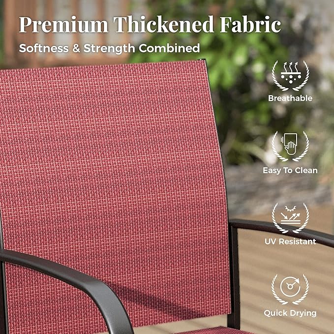 Patio Table and Chairs Set, Outdoor Dining Set for 6 with Red Chairs and Teak Color Tabletop Outdoor Dining Table, 7-Piece Patio Furniture Set for Deck Backyard Lawn