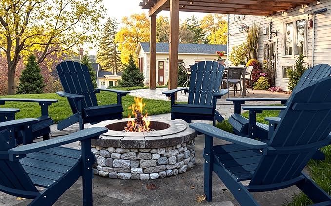 YEFU Adirondack Chairs Set of 2 Plastic Weather Resistant, Outdoor Chairs 5 Steps Easy Installation, Like Real Wood, Widely Used in Outdoor, Patio, Lawn, Fire Pit, Deck, Outside, Chairs (Navy Blue)