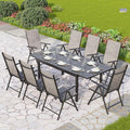 PHI VILLA 9 Piece Outdoor Dining Set, All Weather Furniture Patio Table and Chairs for 8 with Adjustable Lightweight Patio Folding Dining Chairs (Grey) & Extendable Metal Table for Garden, Yard