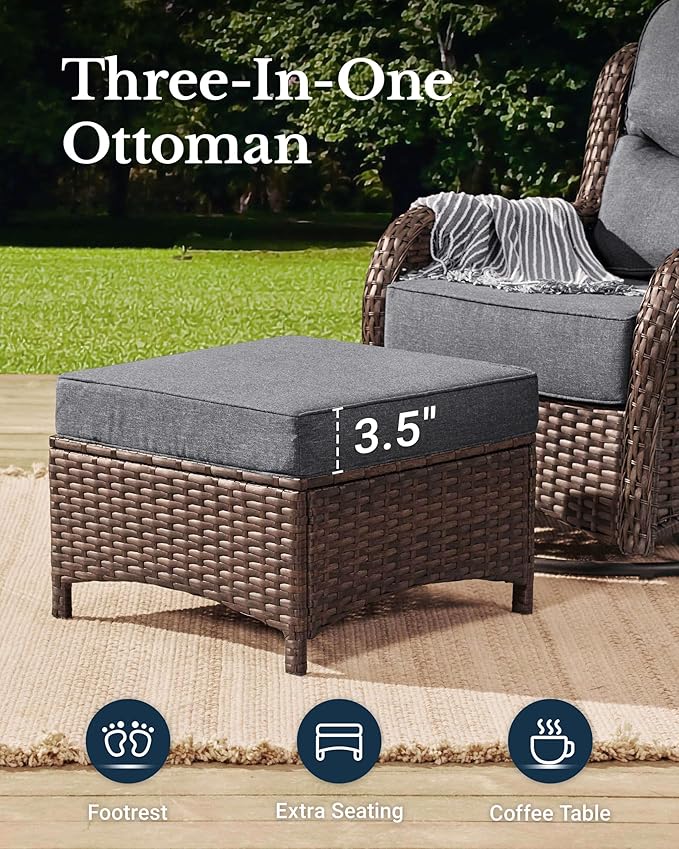 HILLGA Luxury Patio Furniture Set with 6-inch Thick Cushion, Outdoor Couch and High Back Swivel Rocker Patio Chairs, 11PCS Wicker Conversation Set for Deck Yard and Poolside, Dark Grey (V2)