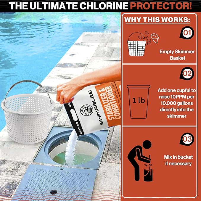 Swimables 12-Pounds Premium Pool Stabilizer & Conditioner, Max Strength Cyanuric Acid for Pools, Spa & Salt Water – Reduces Chlorine Loss, Ideal for Swimming & Hot Tubs