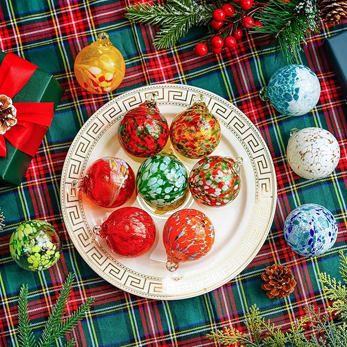 Set of 12 Hand Blown Glass Ornaments Hanging Gazing Balls Witches Balls, Outdoor Patio Garden Decor