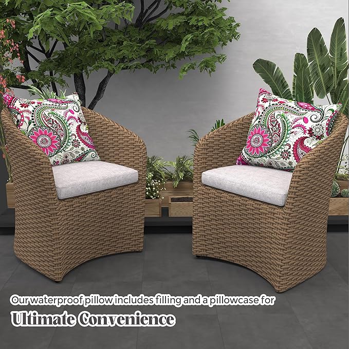 WOLKI Waterproof Outdoor Pillows 22x22 Feather and Down Filled Throw Pillow for Patio Furniture, Outside Decorative Pillow Set of 2 Flower