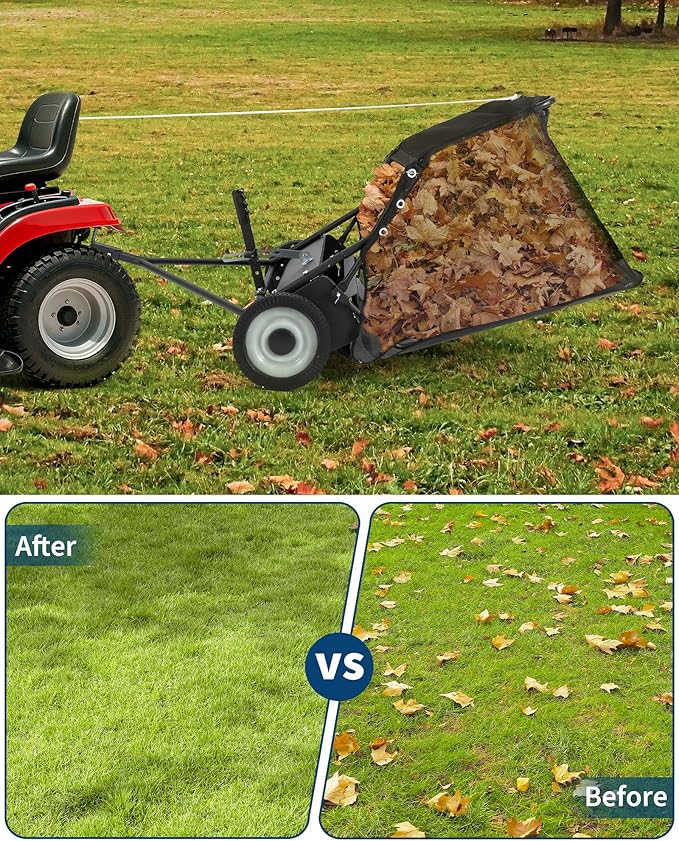 42" Lawn Sweeper Tow Behind, Heavy Duty Yard Sweeper Pull Behind with 21 Cu.Ft Large Hopper & Adjustable Sweeping Height, Universal Leaf Grass Collector for Tractor ATV UTV, Black