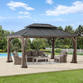 SUNJOY 12x16 Hardtop Wood Gazebo with Galvanized Steel Roof and Mosquito Netting, Outdoor Permanent Pavilion Cedar Gazebo for Backyard, Garden, Patio, Deck, Lawn