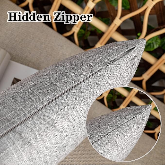 Kevin Textile Pack of 2 Outdoor Waterproof Throw Pillow Covers Decorative Square Outdoor Checkered Pillows Cushion Case Patio Pillows for Couch 12x20 inches 30x50 cm Grey
