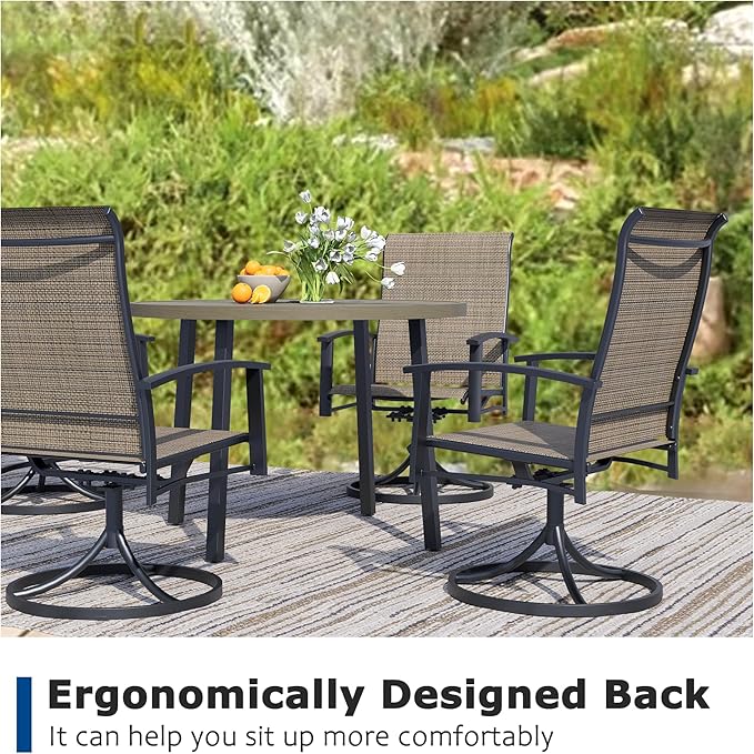 Patio Swivel Chairs Set of 4, Outdoor Swivel Chairs with Armrest, High Back Patio Chair with Metal Frame, All-Weather Outdoor Dining Chair for Deck, Porch and Lawn, Mocha