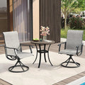 VICLLAX Patio Dining Set for 2, 3 Pieces Outdoor Furniture Includes 27.5" Small Round Patio Table and 2 Outdoor Swivel Chairs for Lawn Garden, Grey Wood Grain Tabletop and Grey Fabric