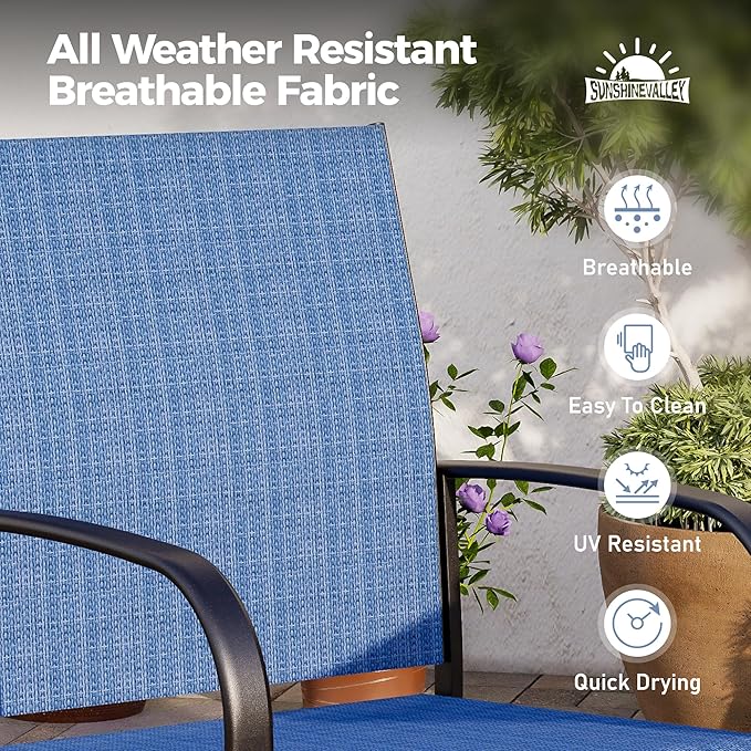 Outdoor Dining Chairs Blue Set of 6,61.4x37.4x29.5” Rectangular Dining Table（Extendable）,Patio Dining Set 7 PCS,Patio Dining Set for Outdoor Kitchen Lawn Garden,Bistro,Deck.