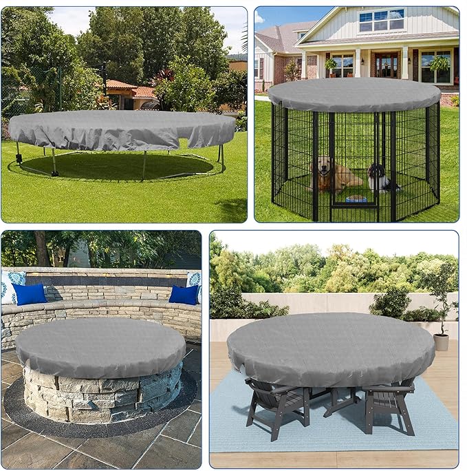 ECOOPTS 8 ft Round Pool Cover for Above Ground Pools, Swimming Pool Cover Protector Winter Safety Cover (Light Grey)